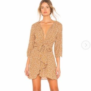 Petite Free People Clara Floral Tunic Tan Wrap Dress